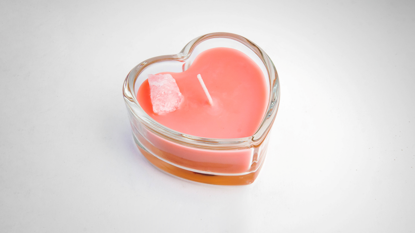 Vela corazón de cuarzo rosa
